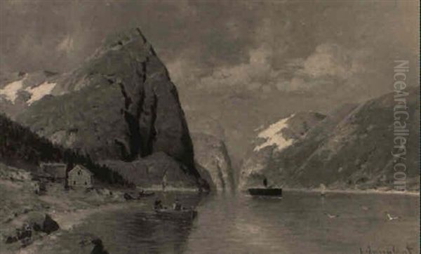 On A Fjord Oil Painting by Johann II Jungblut