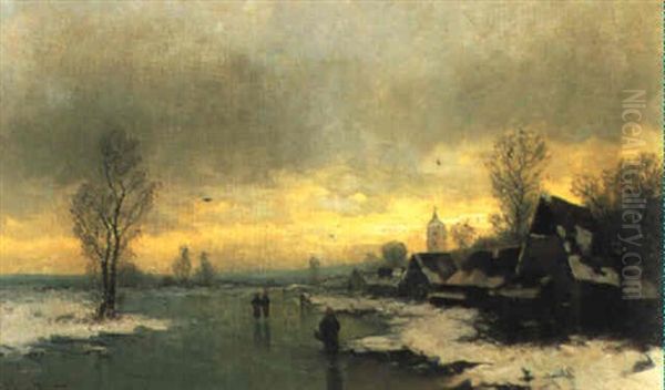 Dorf Im Winter Am Niederrhein Oil Painting by Johann II Jungblut