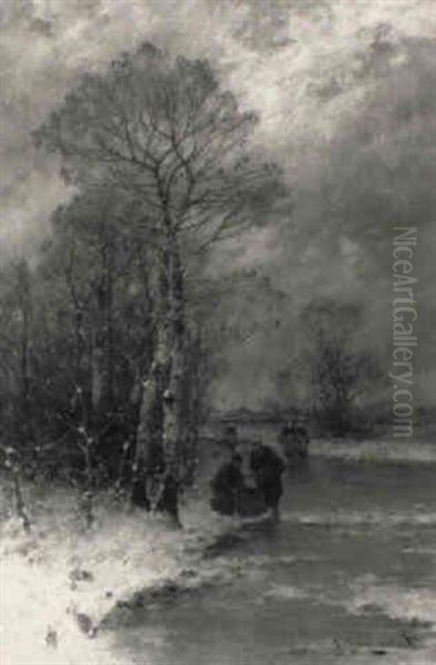 Holzsammler Auf Dem Eis Oil Painting by Johann II Jungblut