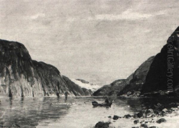Fjordlandschaft Mit Einem Fischer Im Nachen Oil Painting by Johann II Jungblut