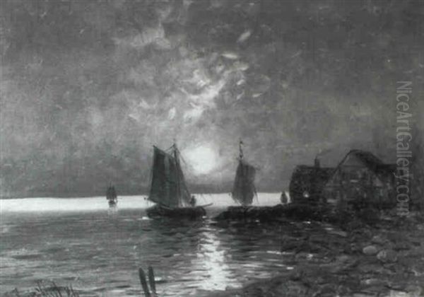 Nachtliche Ausfahrt Der Fischer Oil Painting by Johann II Jungblut