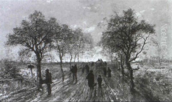 Winterliche Allee Oil Painting by Johann II Jungblut