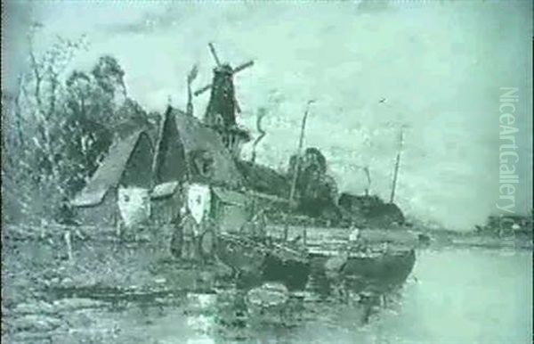 Ejselmeeerlandschaft Mit Fischerkaten Und Windmuhle, ... Oil Painting by Johann II Jungblut