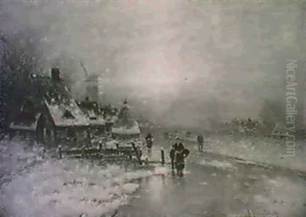Hollandische Winterlandschaft Oil Painting by Johann II Jungblut