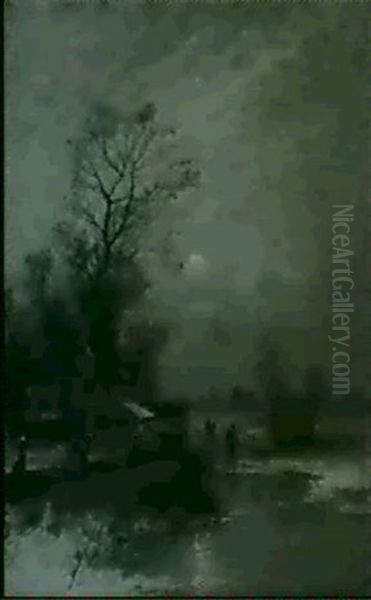 Winterabend Am Niederrhein Oil Painting by Johann II Jungblut