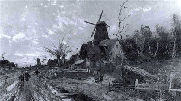 Hollandische Kanallandschaft Mit Windmuhlen Nach Dem Regen Oil Painting by Johann II Jungblut