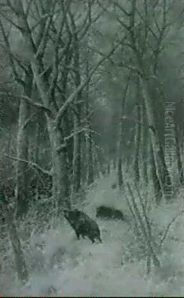 Sauen Im Winterwald Oil Painting by Johann II Jungblut