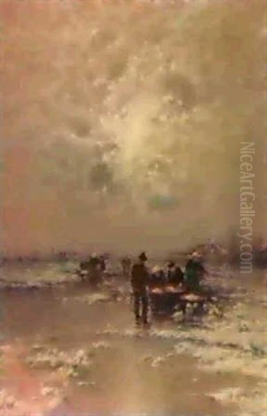 Fischer Am Strand Oil Painting by Johann II Jungblut
