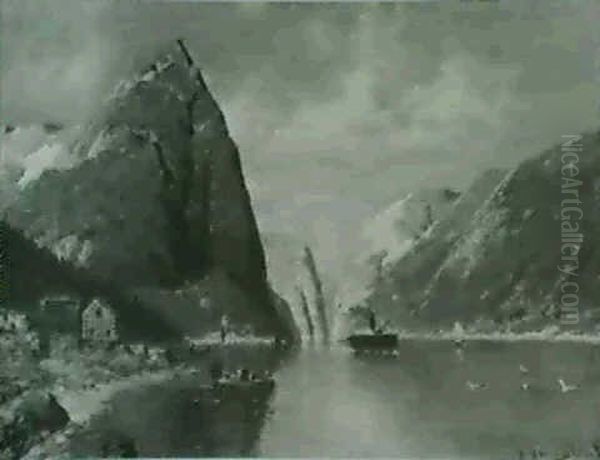 On A Fjord Oil Painting by Johann II Jungblut