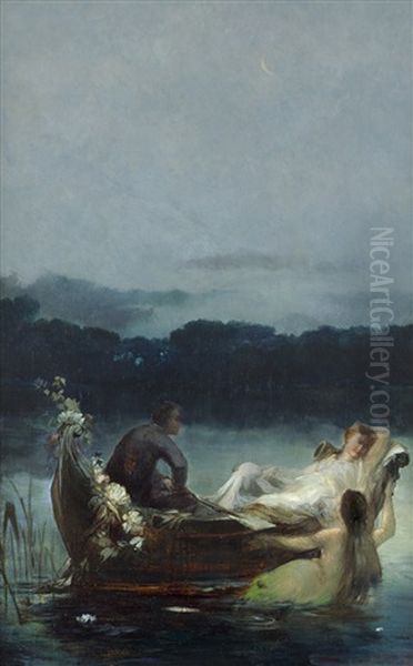 Nachtliche Uberfahrt Oil Painting by Josef Jungwirth