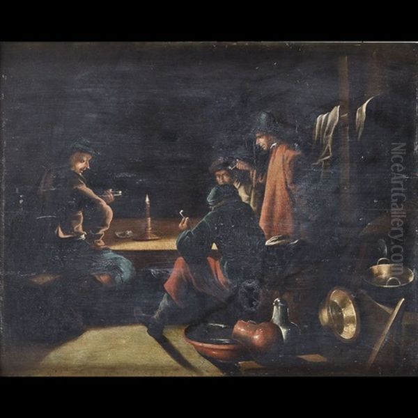 Interno Di Taverna Con Fumatori Di Pipa (+ Interno Con Figure Intente A Filare E Cucire; Pair) Oil Painting by Justus Junker