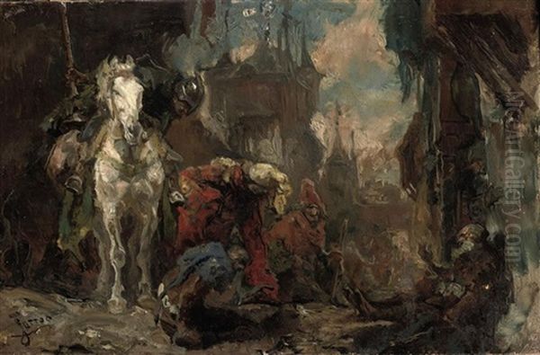 A Street Gathering Oil Painting by Johannes Hendricus Jurres