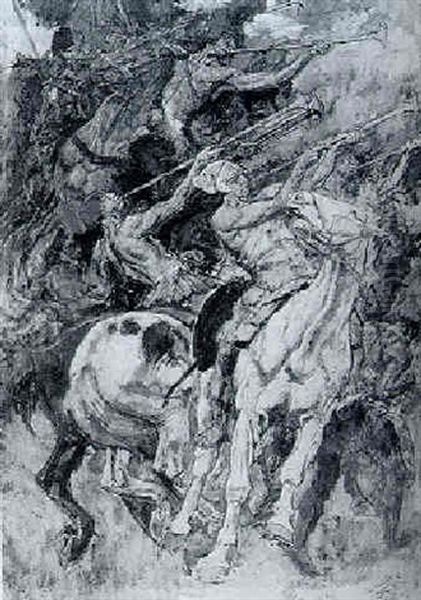 The Blast Of Trumpets Oil Painting by Johannes Hendricus Jurres