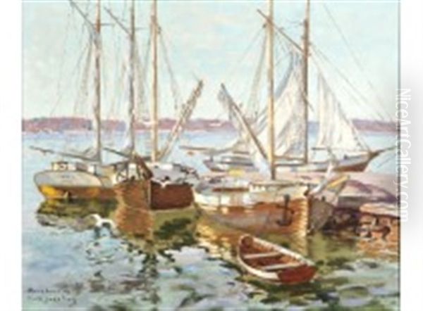 Boats In Mariehamn Oil Painting by Erik Juselius