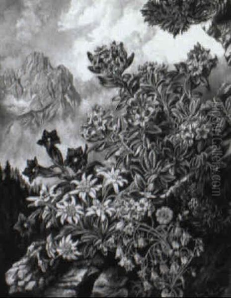 Bluhende Alpenblumen Oil Painting by Carl Just