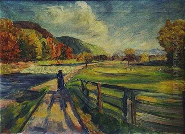 Landschaft Mit Wanderer Oil Painting by Adolf Jutz