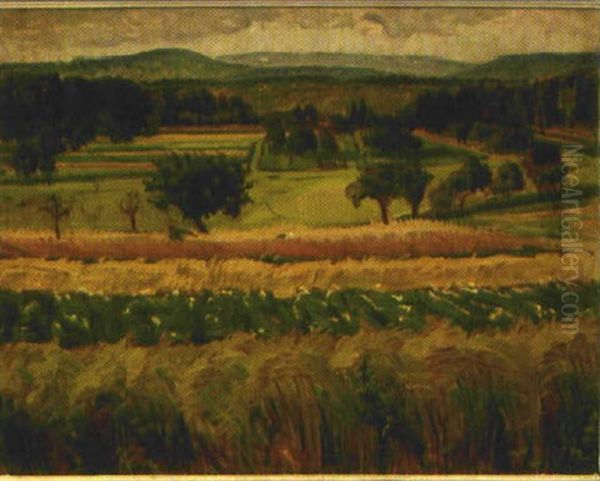 Hugelige Landschaft Mit Bauernpaar Bei Der Feldarbeit Oil Painting by Dora Jutz-Ruemelin