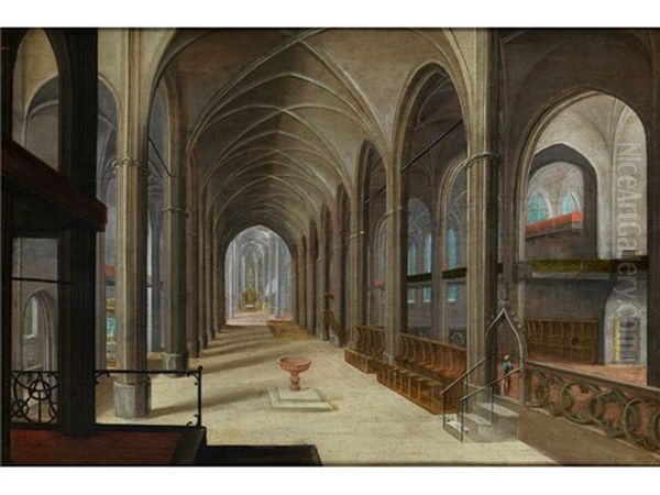 Kircheninterieur Mit Taufbrunnen Oil Painting by Friedrich Juvenel