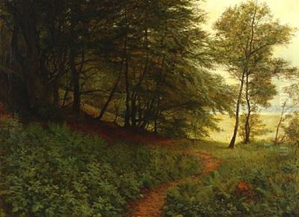 A Small Path In A Forest Oil Painting by Ludvig Kabell