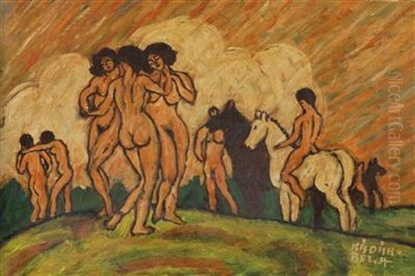 Frauen- Und Mannerakte Mit Pferden Oil Painting by Bela Kadar