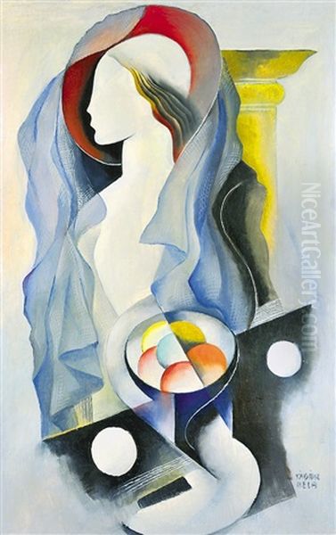 Lady With Still Life Of Fruit Oil Painting by Bela Kadar