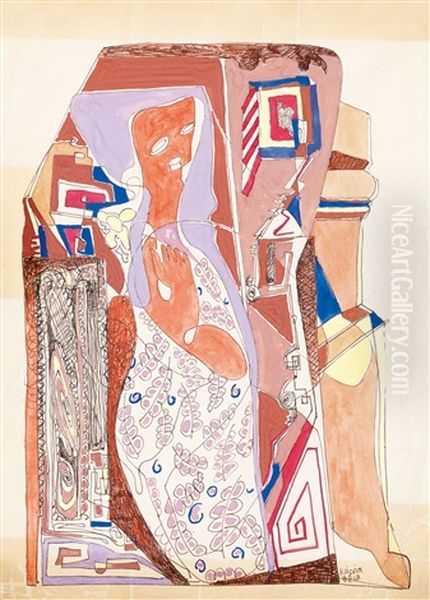 Woman In A Flowery Dress Oil Painting by Bela Kadar