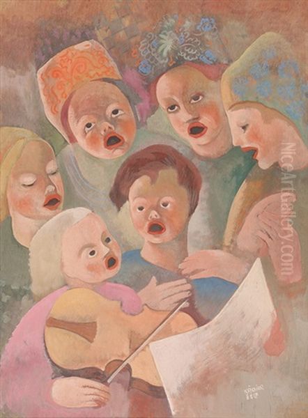 Eneklo Gyerekek (singing Children) Oil Painting by Bela Kadar
