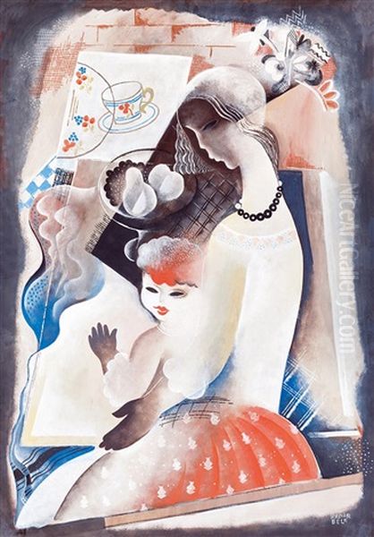 Art Deco Madonna Oil Painting by Bela Kadar