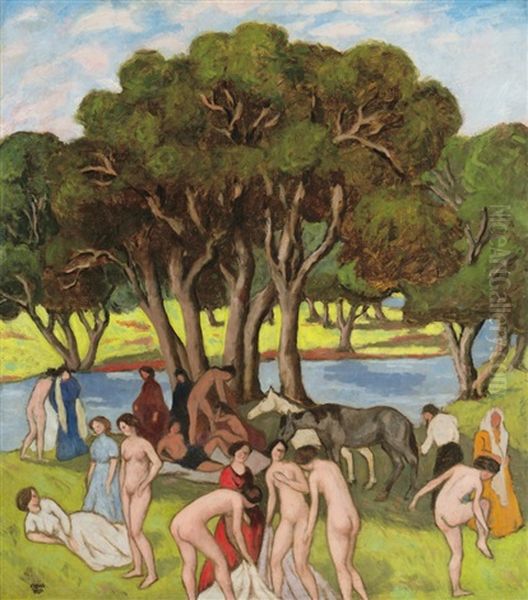 Bathers Oil Painting by Bela Kadar