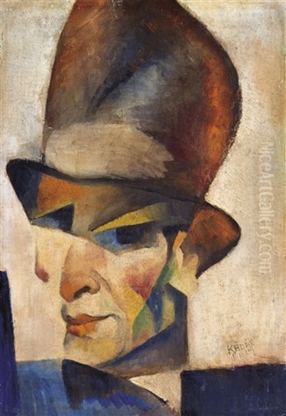 Self-portrait With A Hat Oil Painting by Bela Kadar