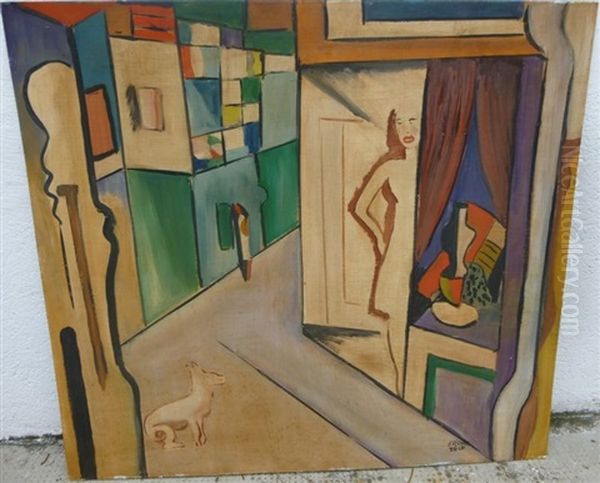 Femme Et Chien Dans Un Appartement Oil Painting by Bela Kadar