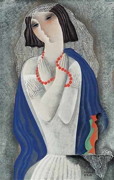 Art Deco Girl Oil Painting by Bela Kadar