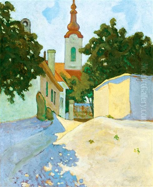 Sunny Street Oil Painting by Bela Kadar