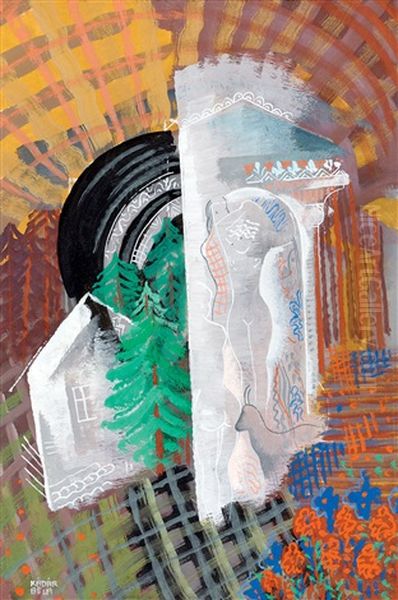 Composition (nudes With Houses And Columns) Oil Painting by Bela Kadar