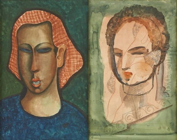 Visages Feminins (recto-verso) Oil Painting by Bela Kadar