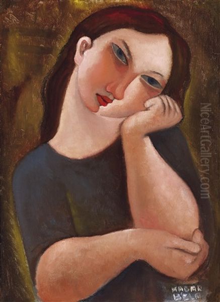 Girl Elbowing Oil Painting by Bela Kadar