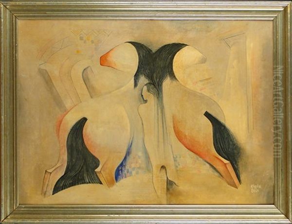 Composition Aux Chevaux Et Personnages Oil Painting by Bela Kadar