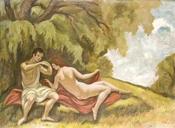 Arkadiai Jelenet Oil Painting by Bela Kadar