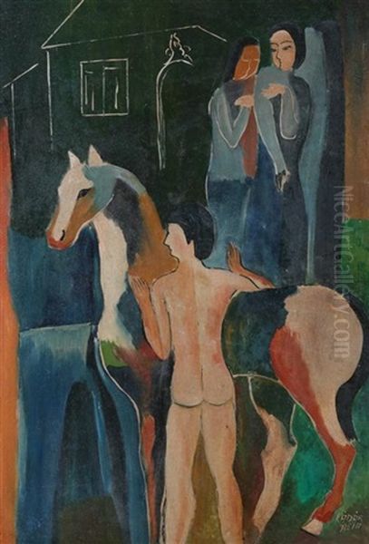 Figure With Horse Oil Painting by Bela Kadar