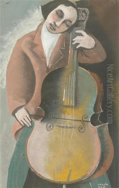 Violoncelliste Oil Painting by Bela Kadar