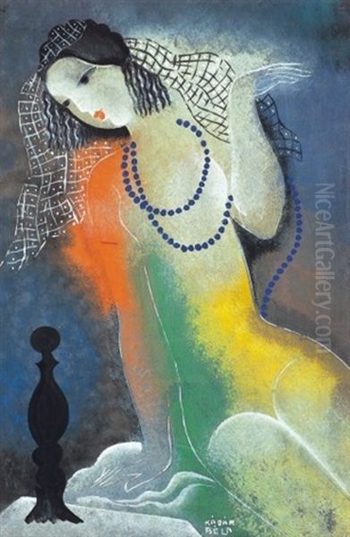 Lany Gyongysorral - Girl With Pearl Necklace Oil Painting by Bela Kadar