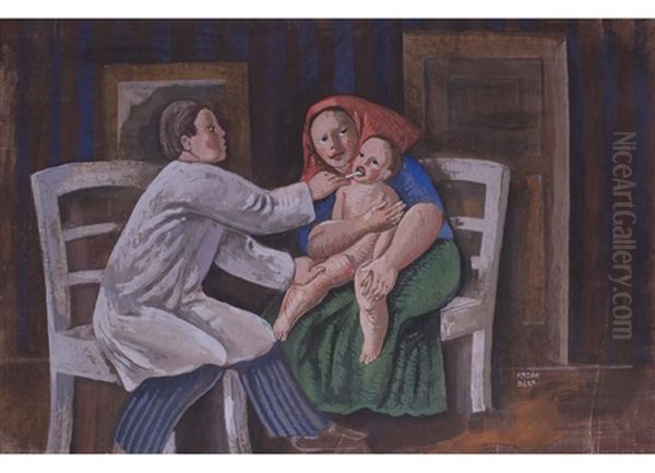 Frau Mit Kind Beim Kinderarzt Oil Painting by Bela Kadar