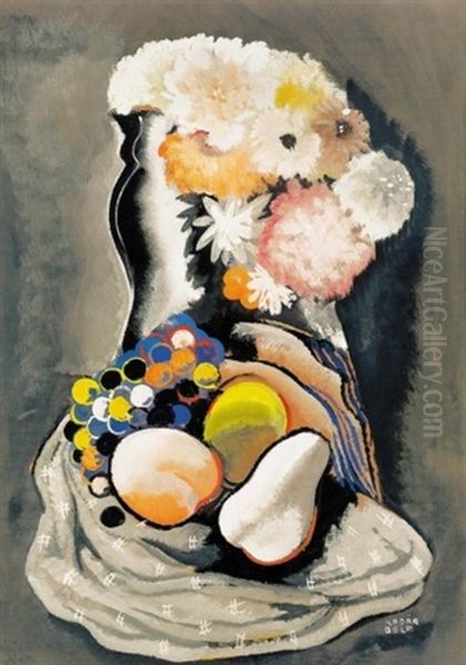 Csendelet Gyumolcsokkel, Viragokkal (still Life With Fruits And Flowers) Oil Painting by Bela Kadar