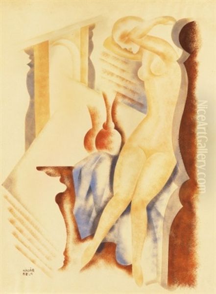 Akt Vazaval (nude With Vase) Oil Painting by Bela Kadar