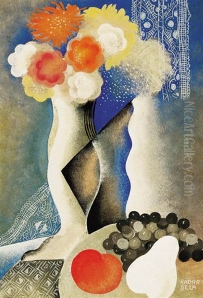 Csendelet Gyumolcsokkel Es Viragokkal (still Life With Fruits And Flowers) Oil Painting by Bela Kadar
