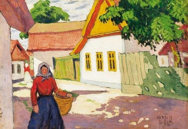 Utca Nyari Ragyogasban (street In Summer Glow) Oil Painting by Bela Kadar