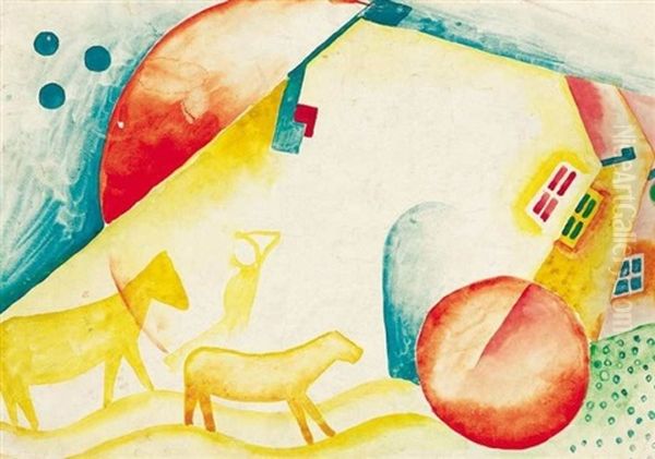 Holdtolte Lovakkal (full Moon With Horses) Oil Painting by Bela Kadar