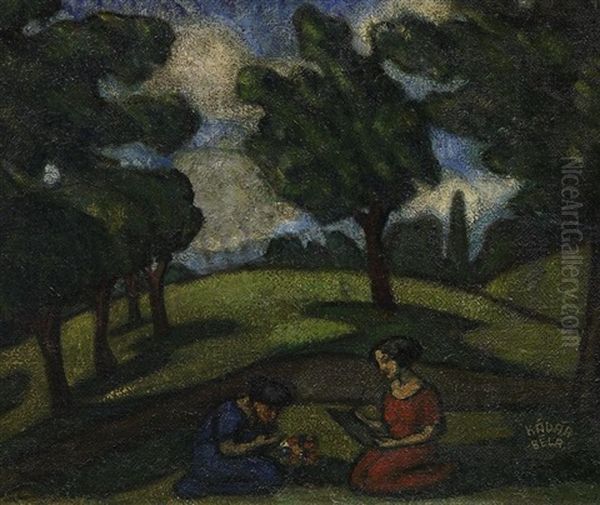 Frauen Im Park Oil Painting by Bela Kadar