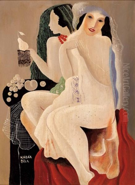 Zwei Frauenhalbakte Oil Painting by Bela Kadar