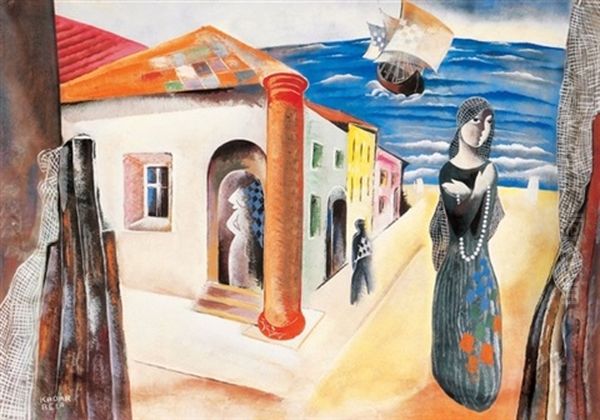 Tengerparti Jelenet (on The Seashore) Oil Painting by Bela Kadar